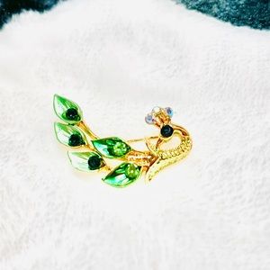🦚 Emerald Green & Gold Peacock Plumage Earrings